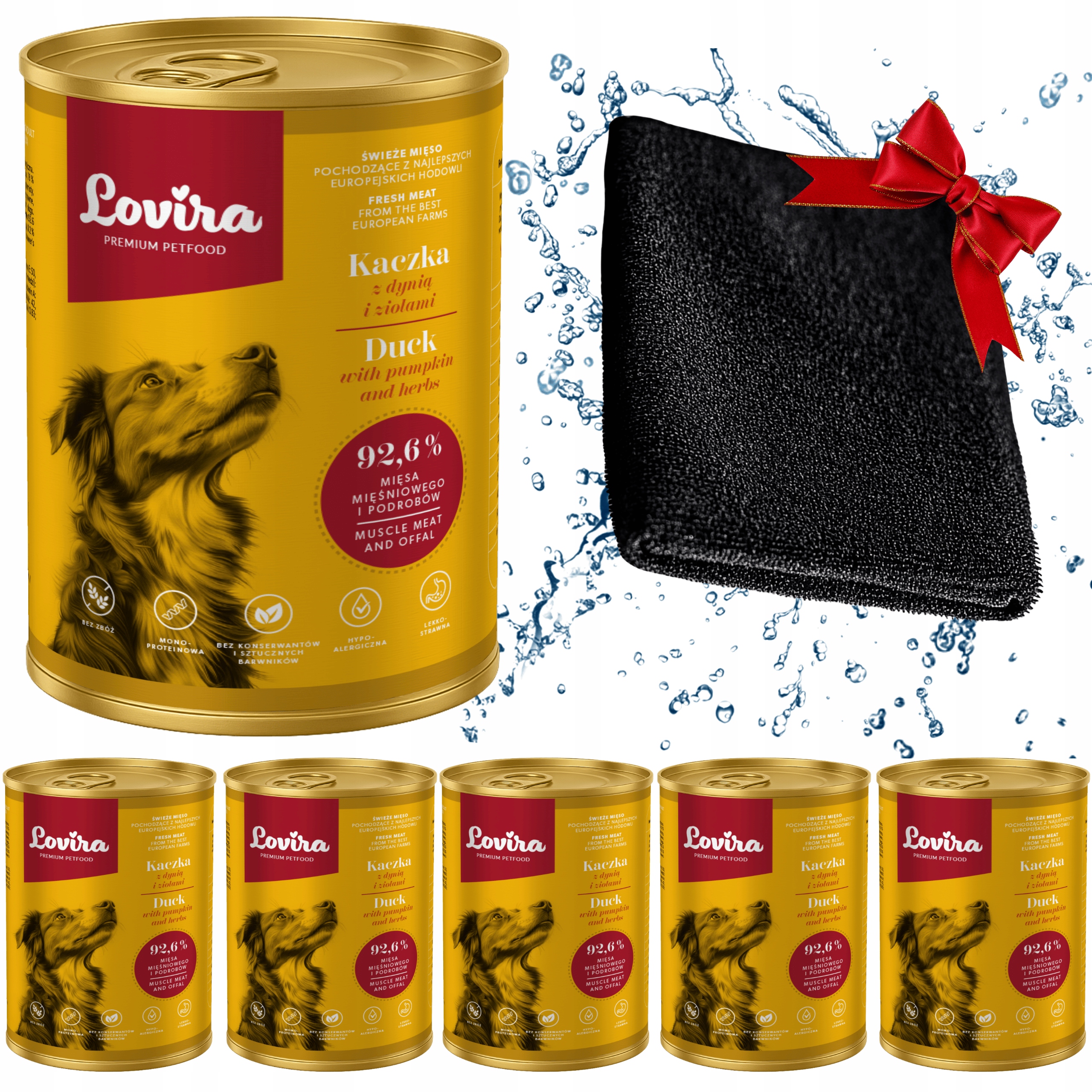 Levně 6x Krmivo Vlhká kachna 92,6 Plechovka Dárek Ručník pro psa s tlapkami Mikrovlákno