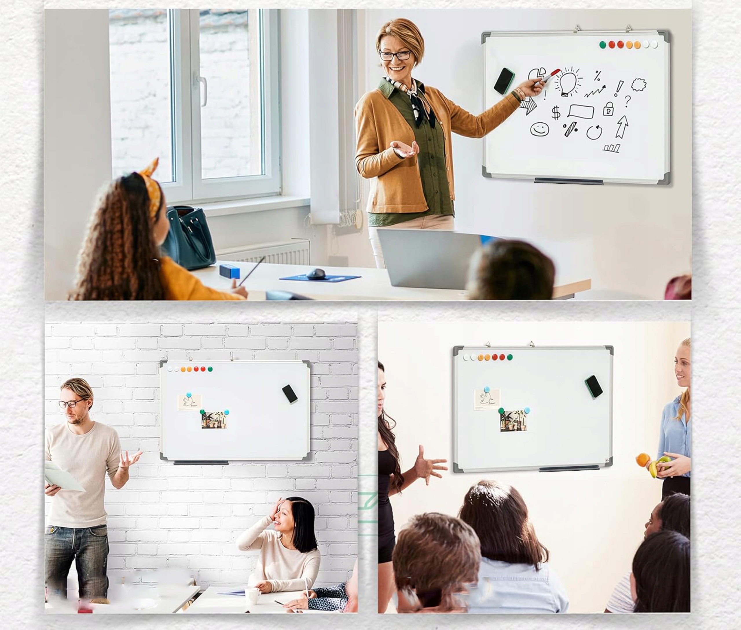 Tablica Biała suchościeralna magnetyczna 90x60 + GĄBKA 12 MAGNESÓW 4 PISAKI Szerokość produktu 60 cm