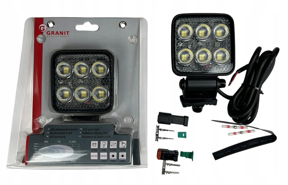 Reflektor roboczy LED kwadratowy 12/24V z certyfikatem IP67 i mocą 36W