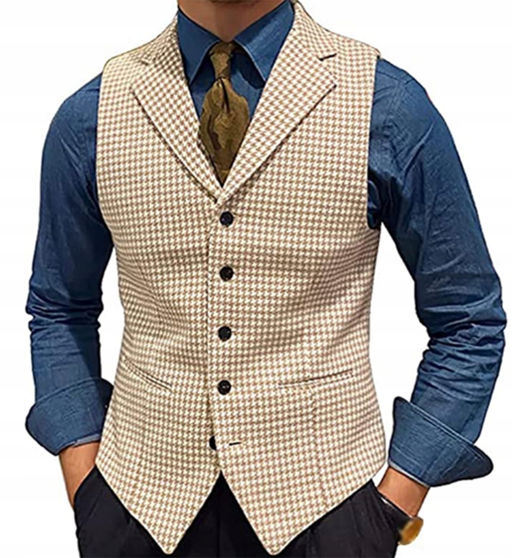 Multicolor Houndstooth Pattern Men's Suit Vest Wai