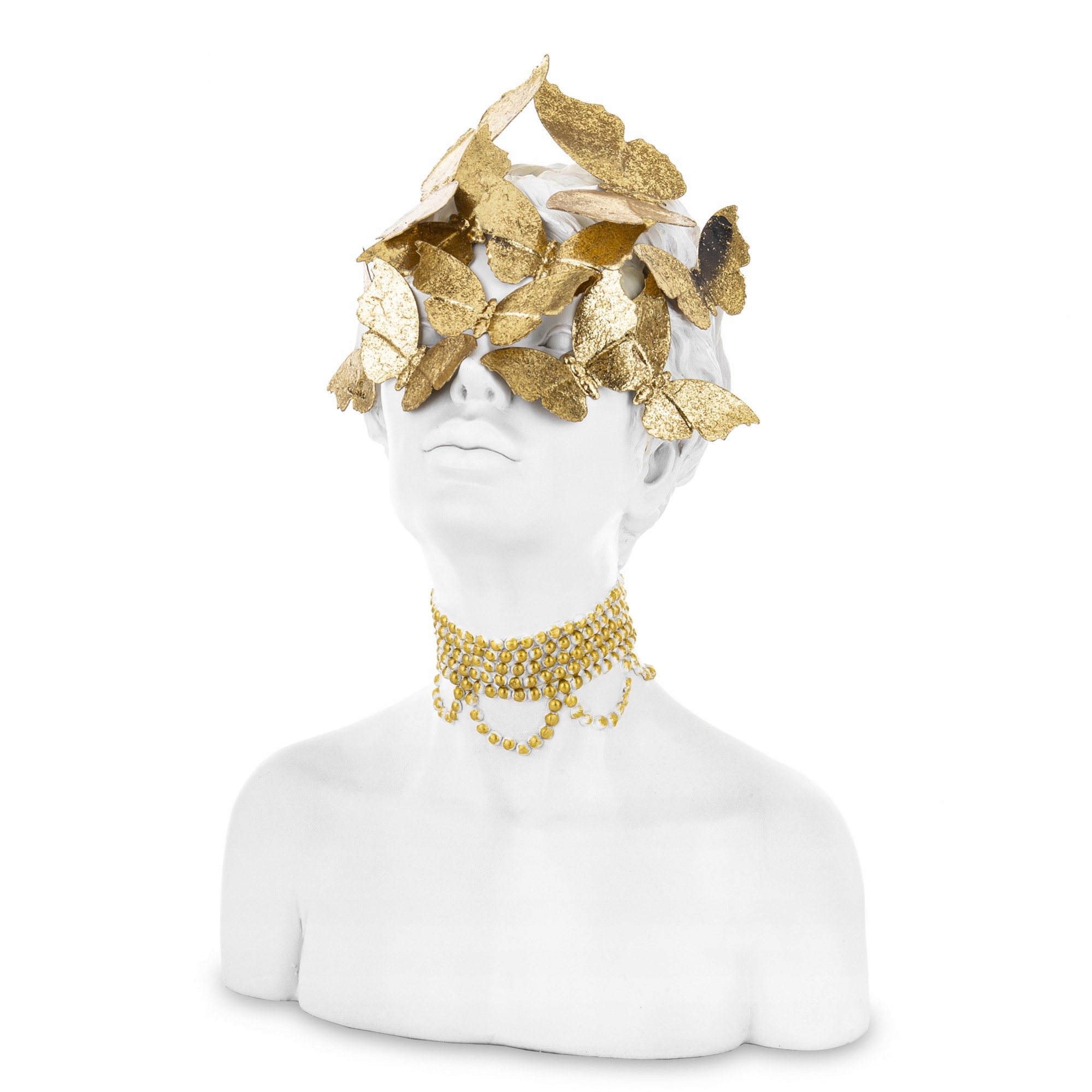 Dekoratívna figurka – busta s motýľmi zlato-biele 36x25x19 cm AP166106