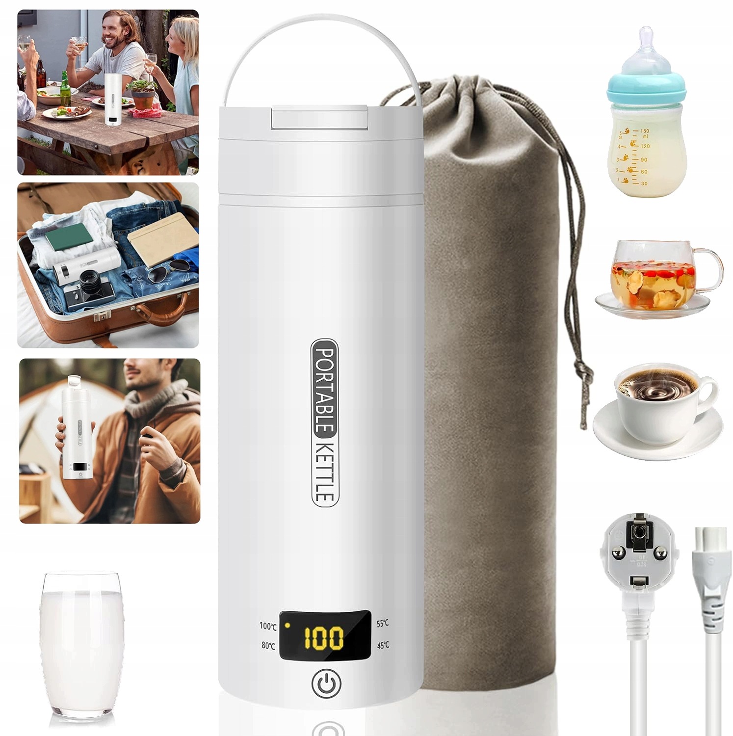 Mini Cestovní Elektrický Vařič, Ohřívač Mléka 300 W, 450 ML, 4 Úrovně