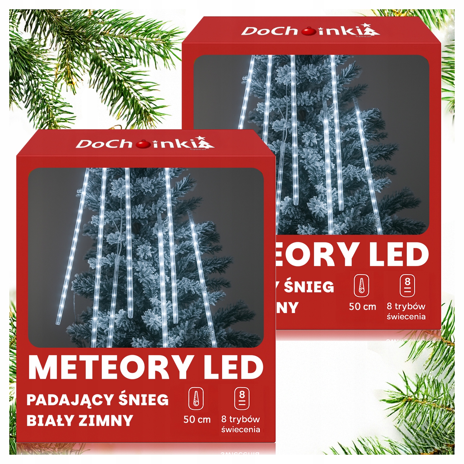 2 x Led Meteory 8x50CM Rampouchy Efekt Padání Sněhu Bílá Studená
