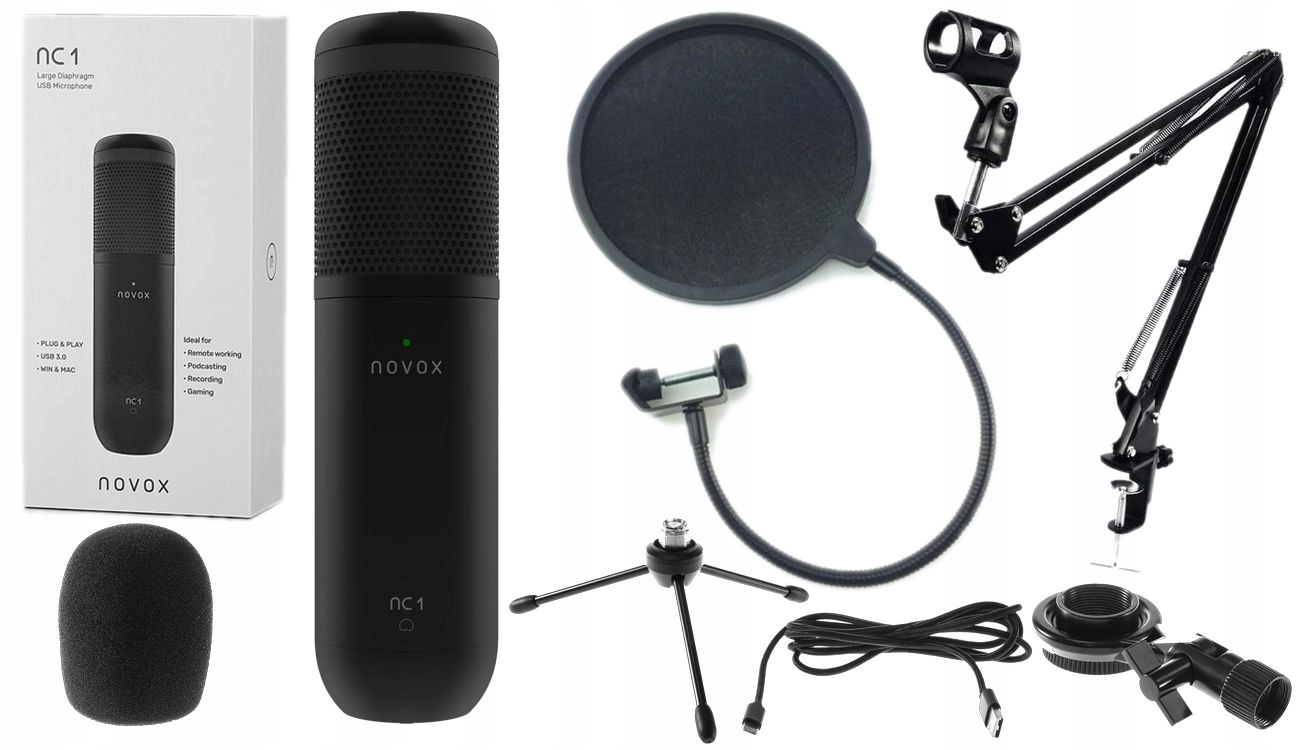 NOVOX NC-1 NC1 BLACK USB-C MIKROFON POJEMNOŚCIOWY + POP FILTR + RAMIĘ