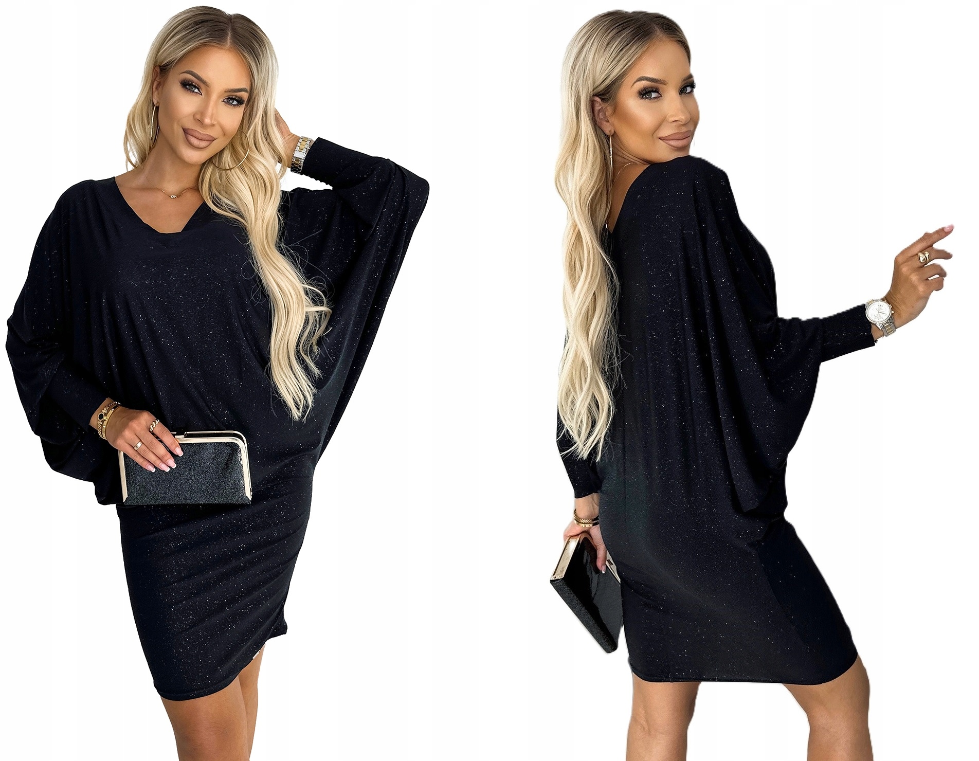 Silvestrovská Koktejlová Šaty Netopýr Černá Se Třpytkami S/m