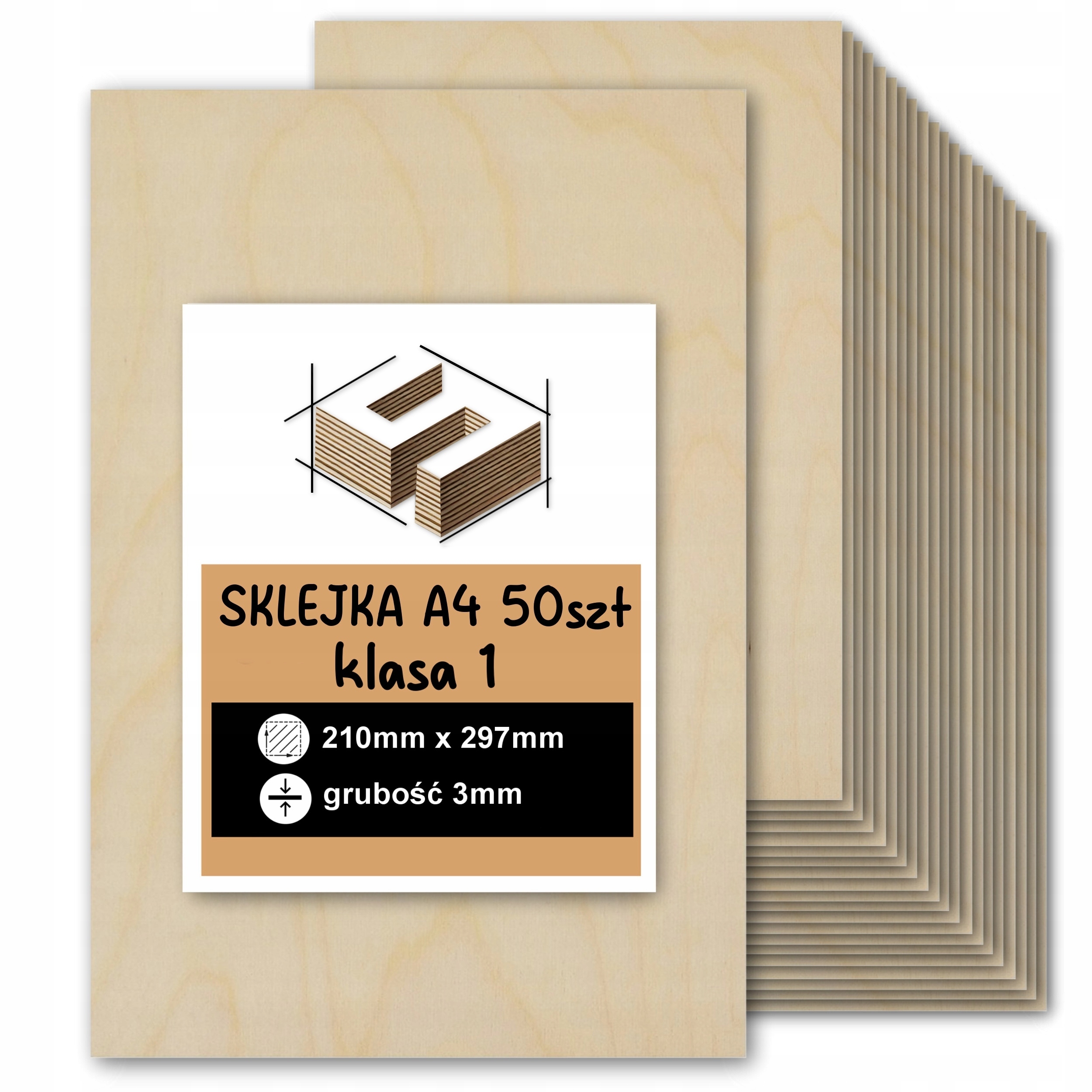 Překližka A4 3 mm Formatka Pro Laser Cnc Gravírování 21x29.7 cm 210x297 mm 50 Kusů KL1