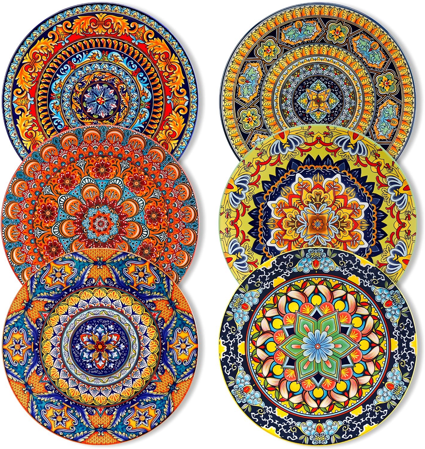 Jídelní Talíře 6 Ks 25 CM Keramické Boho Barevné Do Myčky