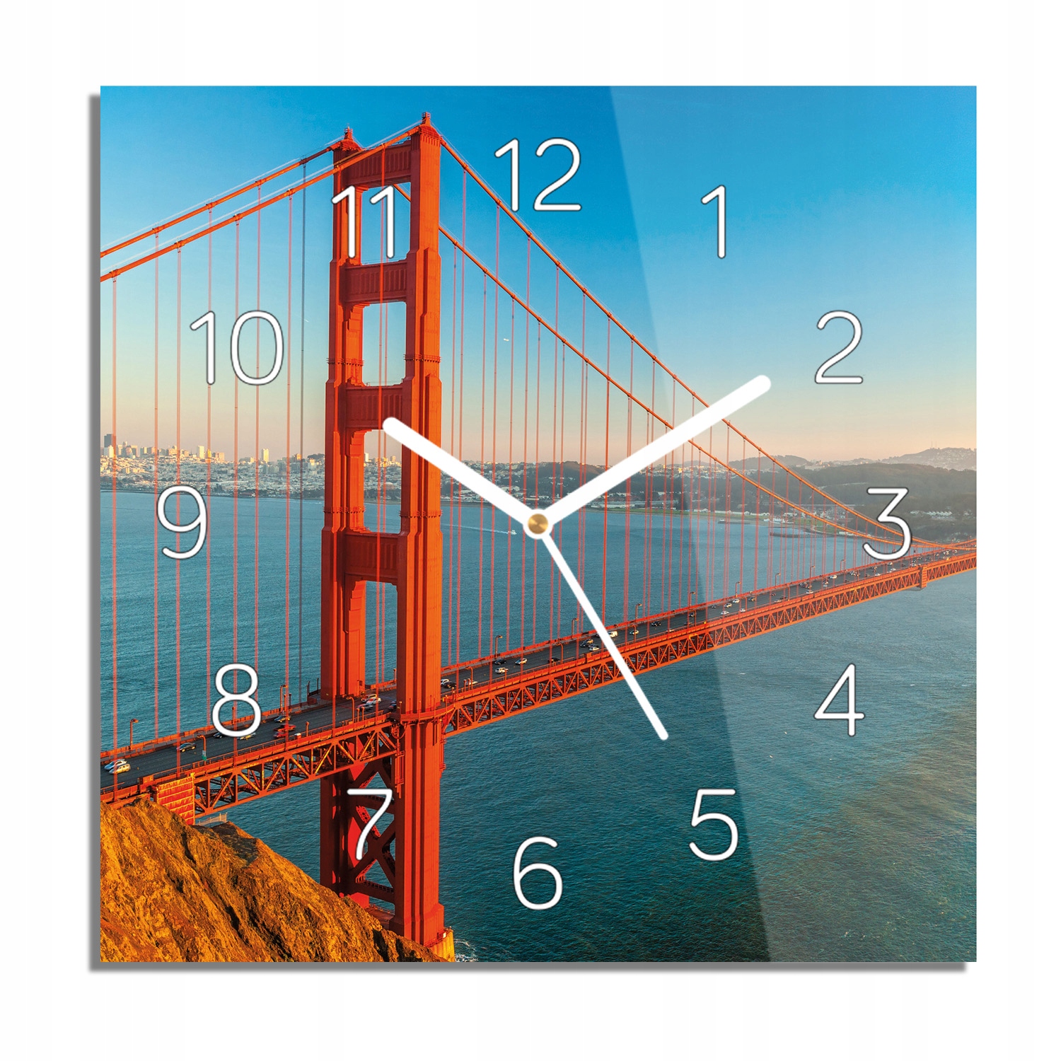 

Most Golden Gate zegar szklany białe cyfry 30x30