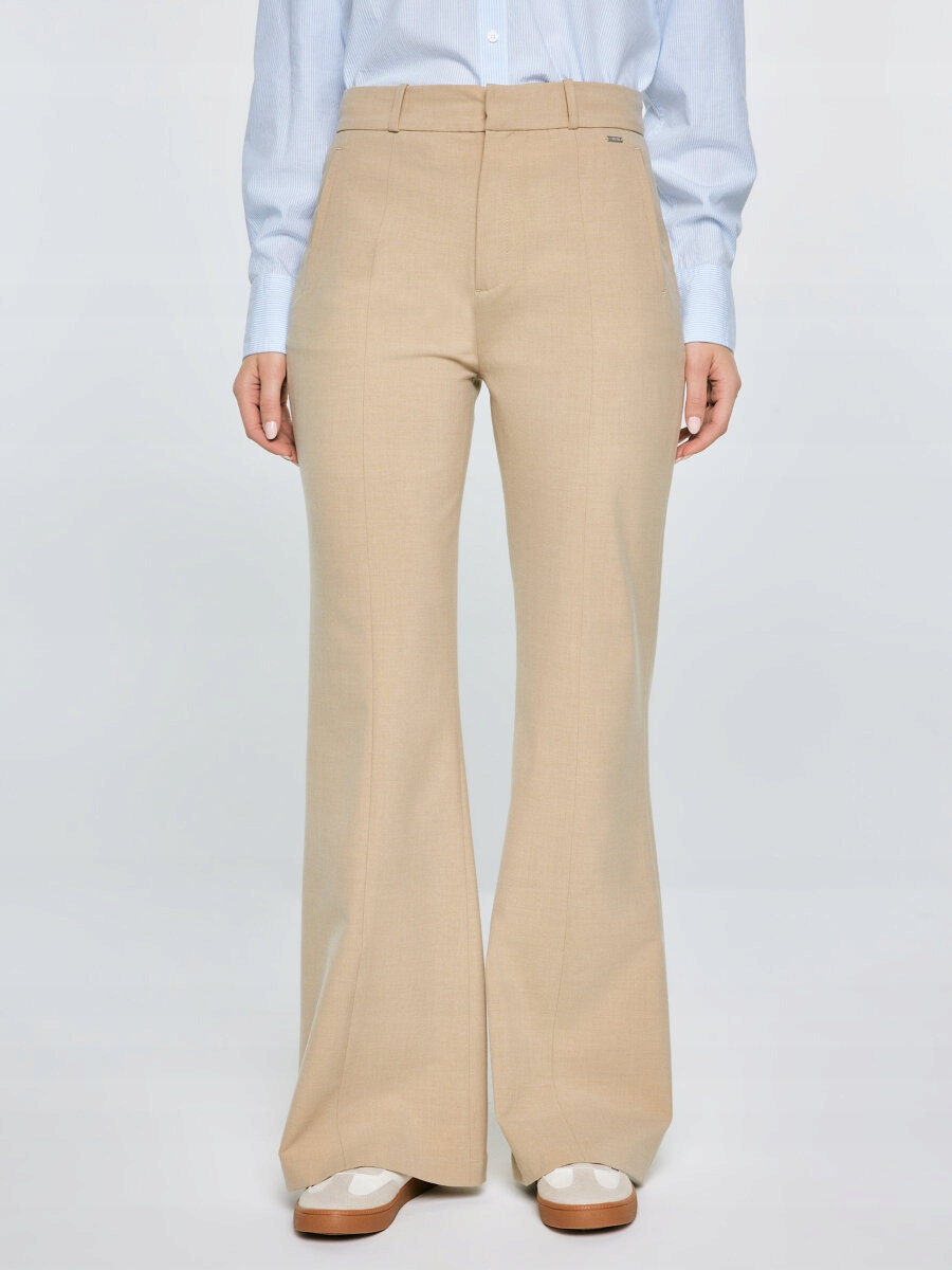Big Star Spodnie damskie z szeroką nogawką beżowe Mabela 801 M