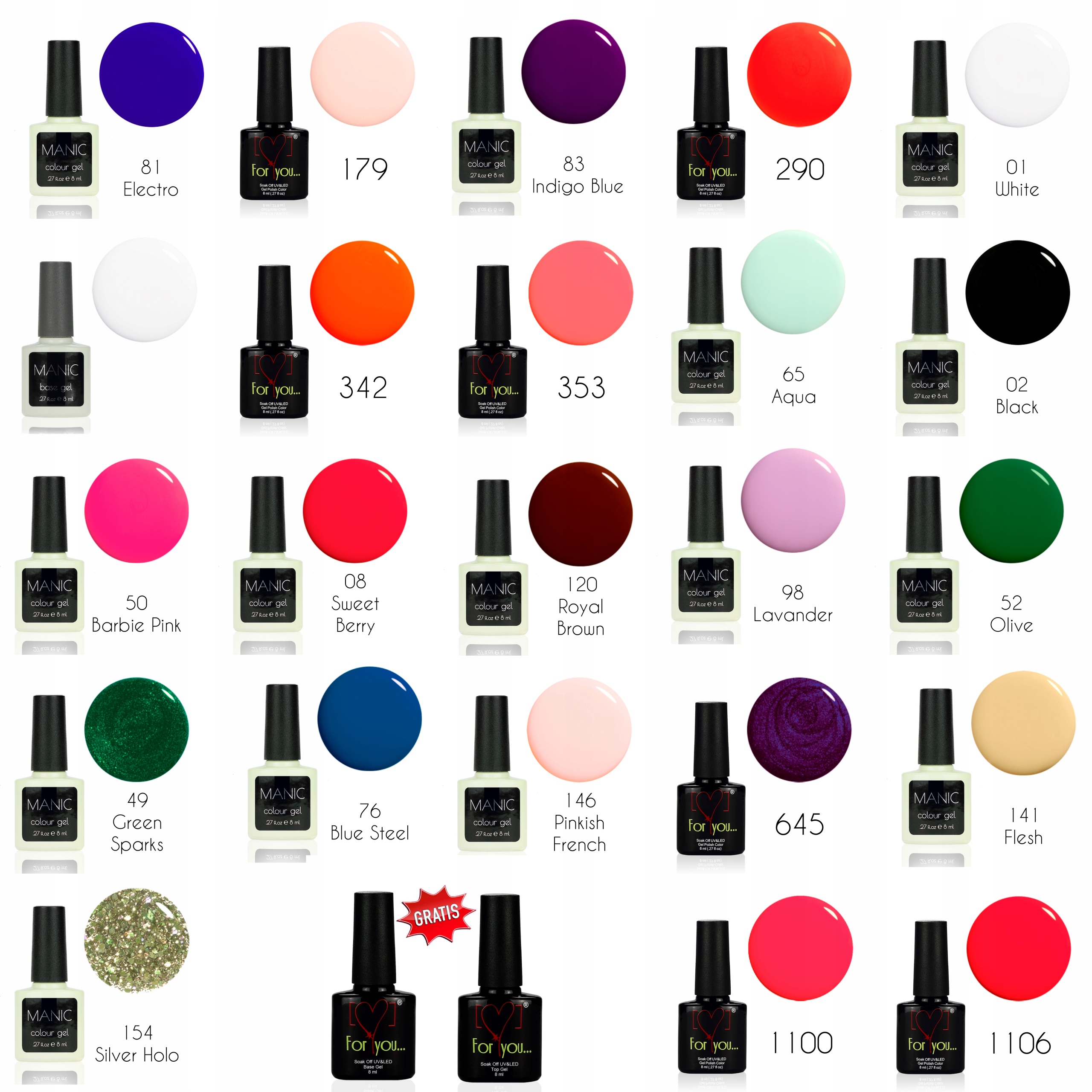 Zestaw Lakierów Hybrydowych Lakiery Hybrydowe do Paznokci baza i top 8ml