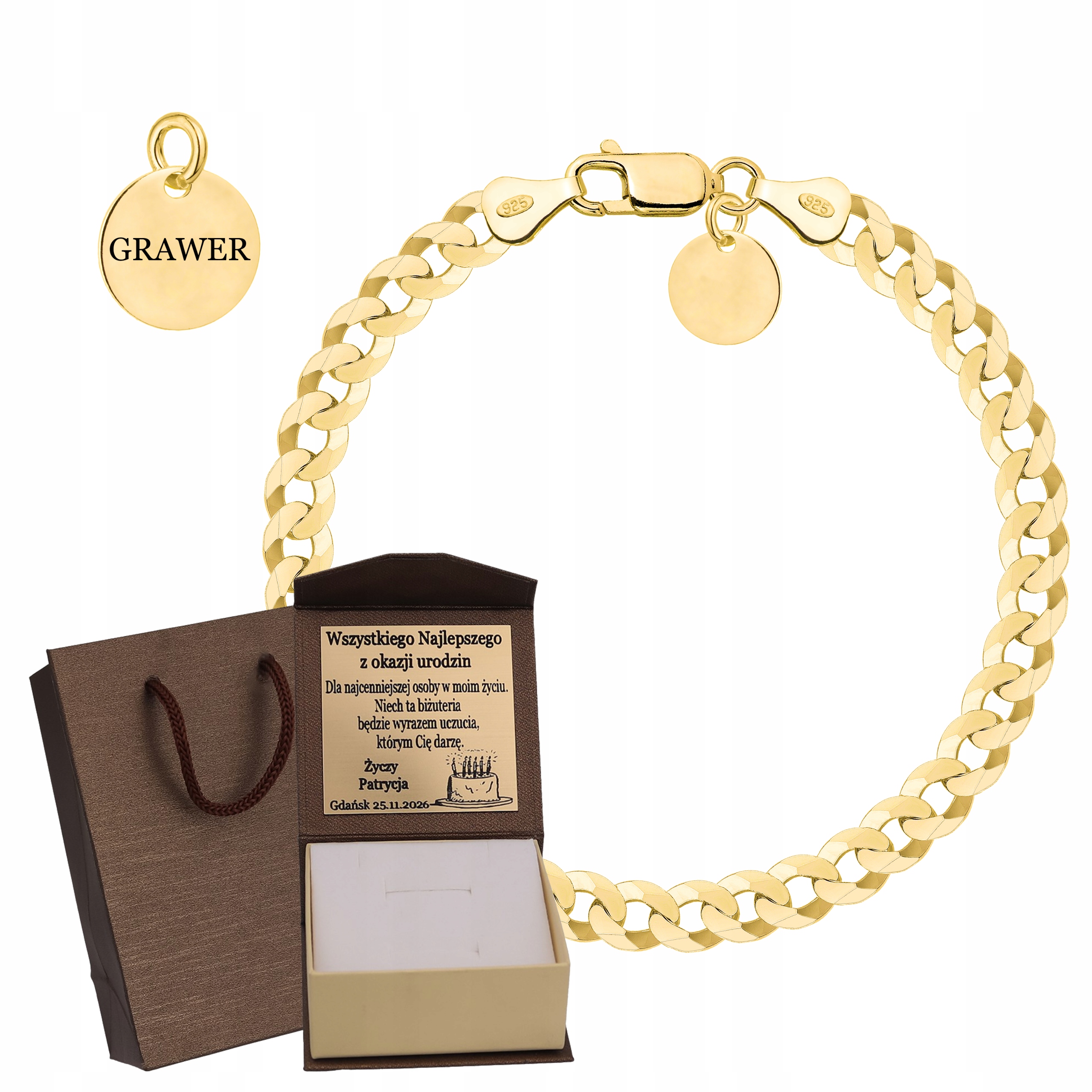 Zlatý Plný Pánský Náramek Pancíř Pevný Ryzost 925 Gravírování Bonus