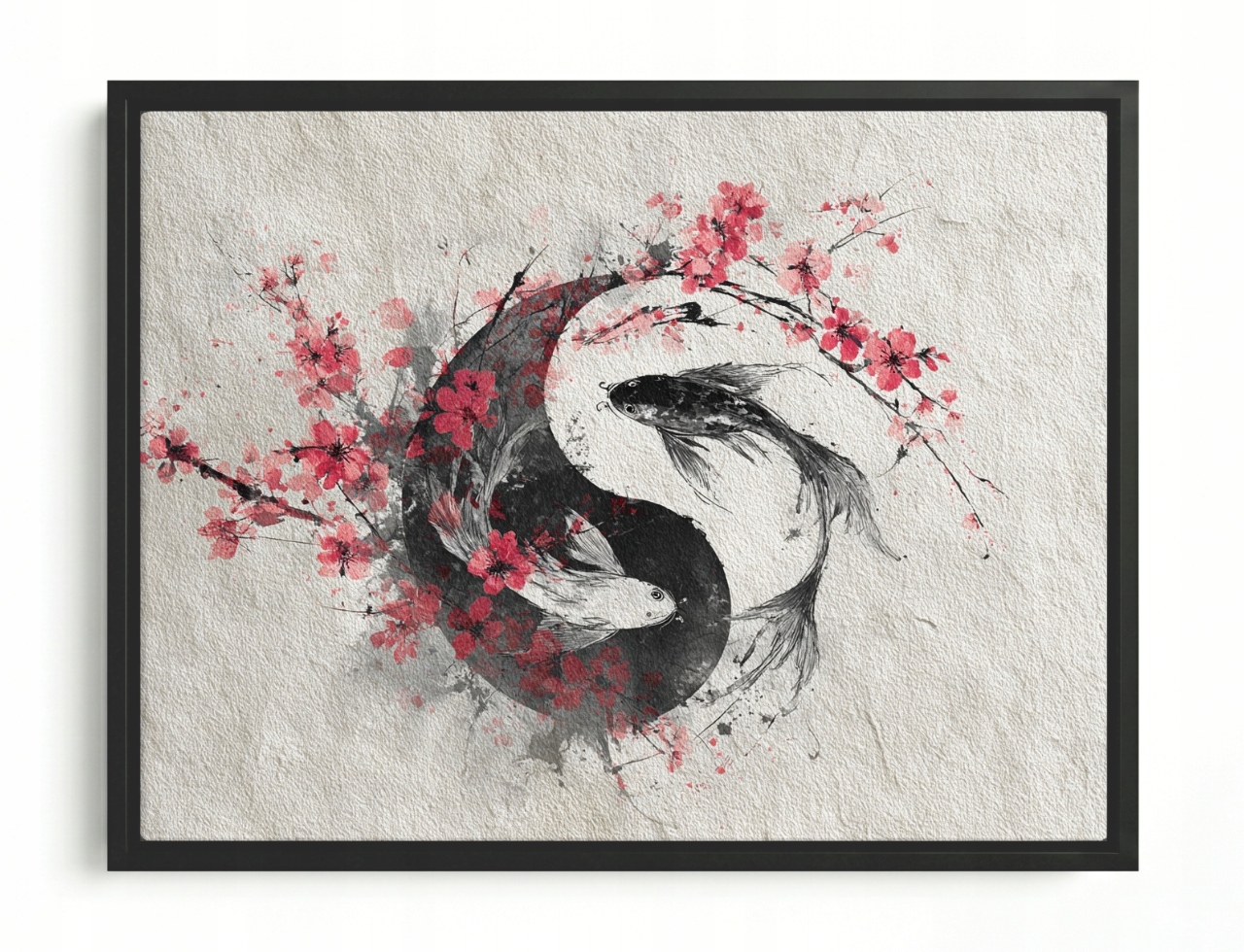 Obraz Rama American Box Koi Ryby Yin Yang Japonsko Sakura Feng Shui 80x60