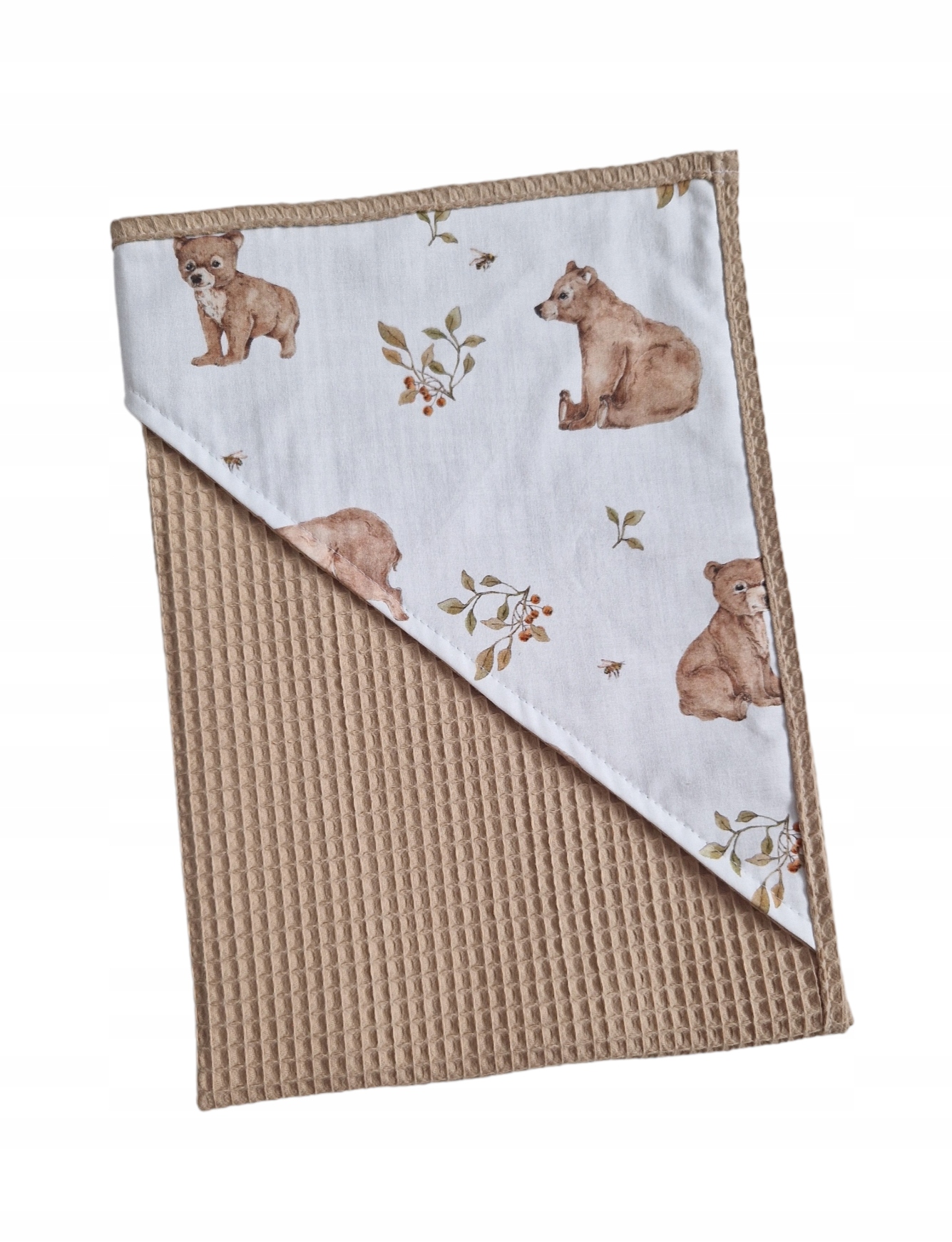 Ręcznik beżowy kąpielowy BAWEŁNA DUŻY 120x120 cm z kapturkiem wafel Marka Bobolove