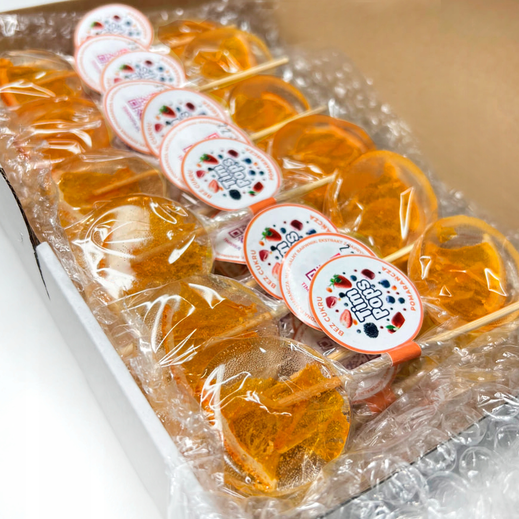 Sada 25 lízátek TimPops (bez cukru) – Pomeranč – Na dětskou párty