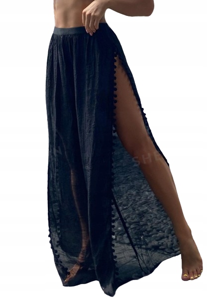 SHEIN SPÓDNICA PLAŻOWA CZARNA PROSTA MAXI S 1ŁDQ