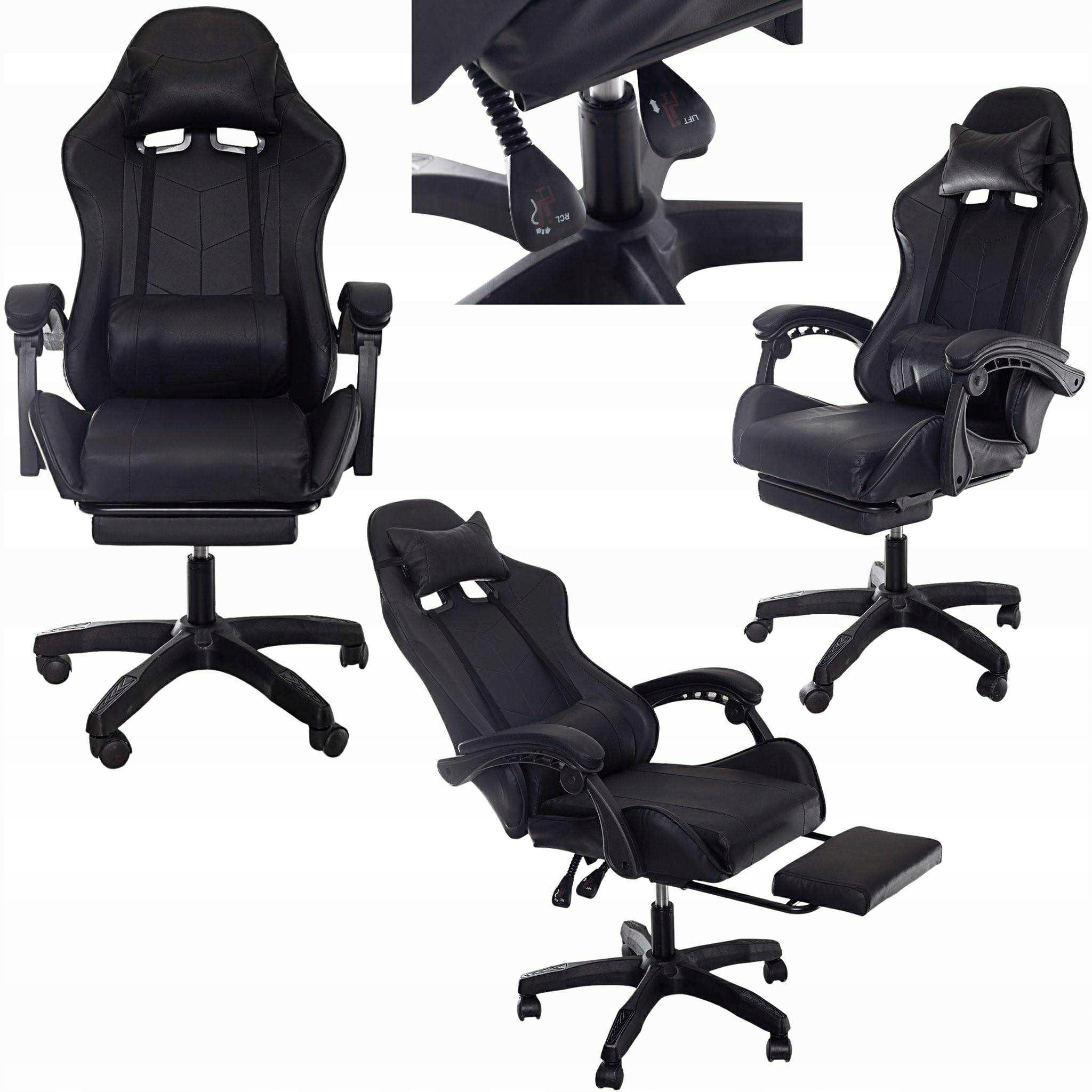 Fotel Gamingowy Czarny Obrotowy Kubełkowy Biurowy Gracza Obrotowy