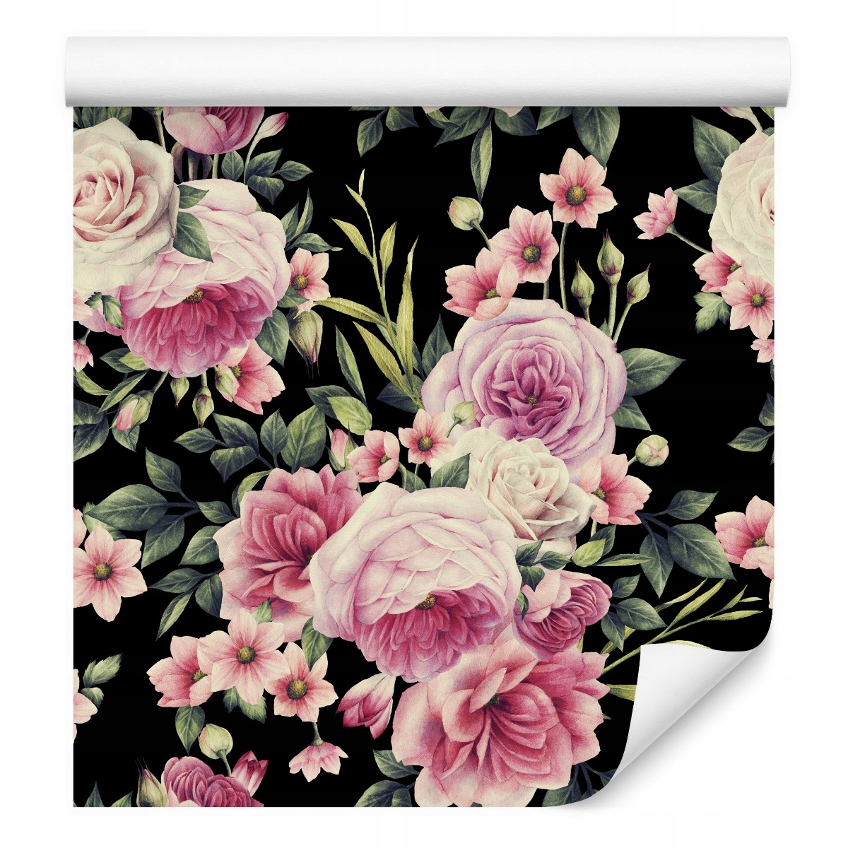 Tapeta do ložnice Květiny růže listy akvarel