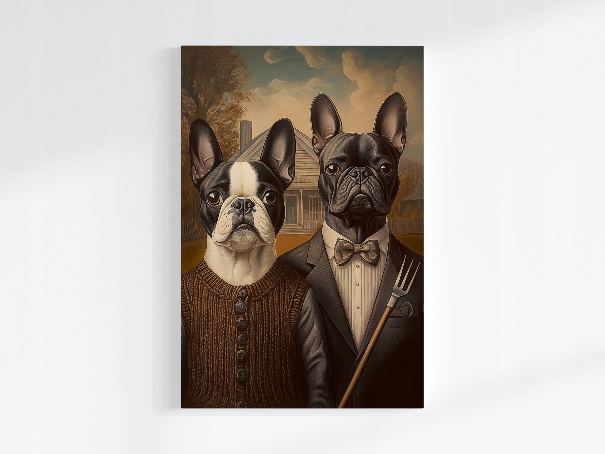 Obraz Na Plátně Canvas Portrét Francouzský Buldoček American Gothic 80x120