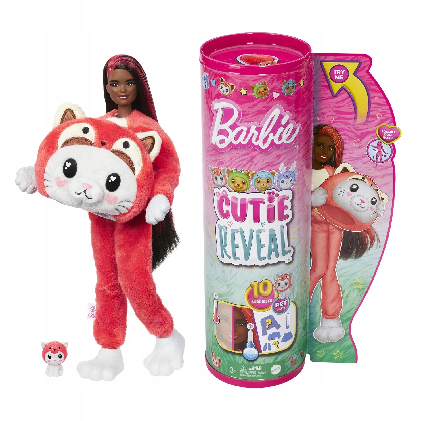 BARBIE CUTIE REVEAL LALKA W KOSTIUMIE KOTA-CZERWONEJ PANDY STYLIZACJE HRK23