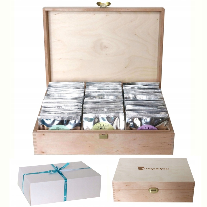 Levně Dřevěná krabička sada 60 kusů různých sypaných čajů od Cup&You dárek