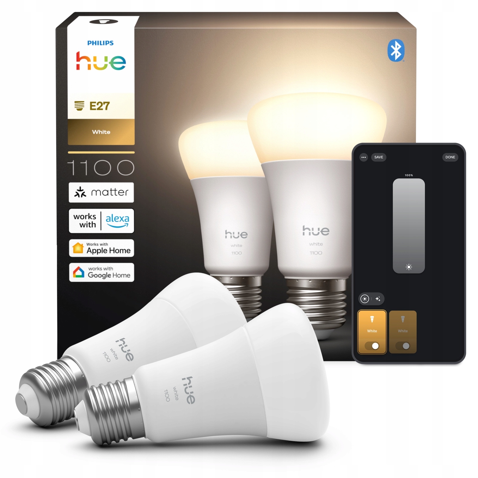 2x Led žárovka E27 9.5W 1100lm 2700K Smart Inteligentní bílá Philips Hue