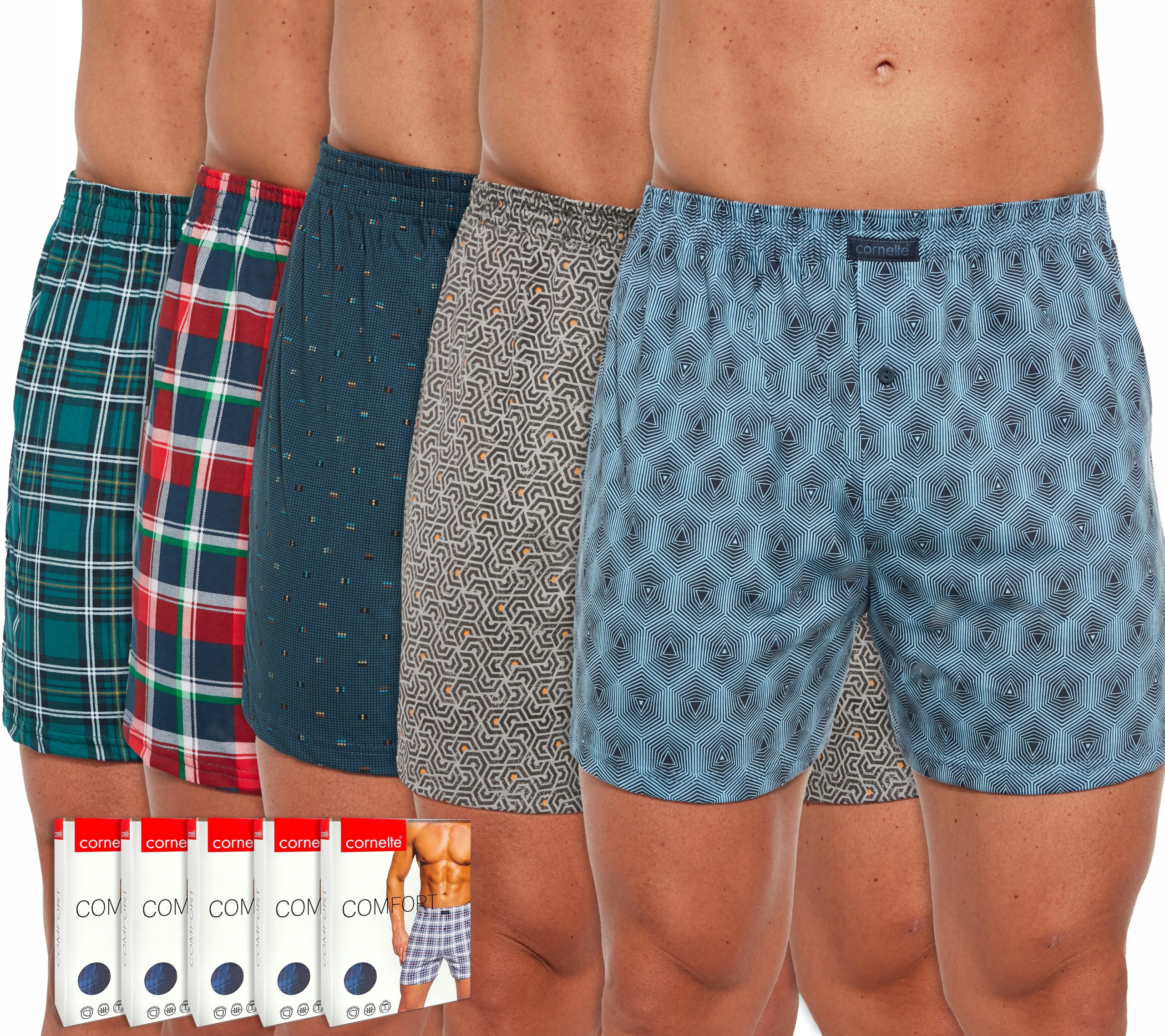 CORNETTE BOKSERKI COMFORT luźne WZORY 5 szt - L