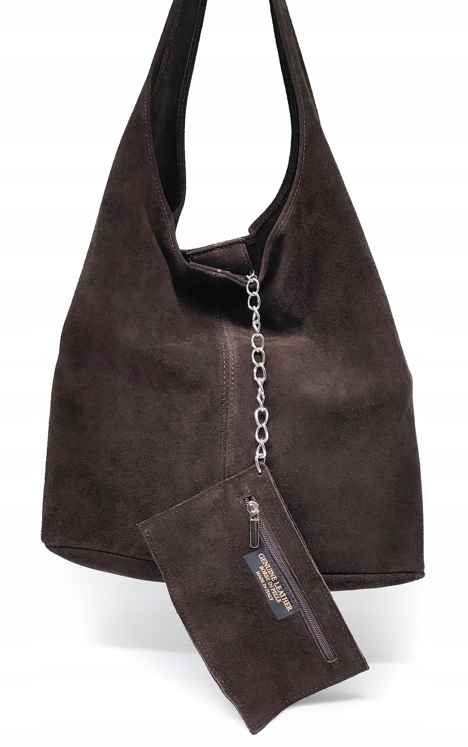 Semišová módní taška z přírodní kůže vera pelle, hnědá, čokoládová