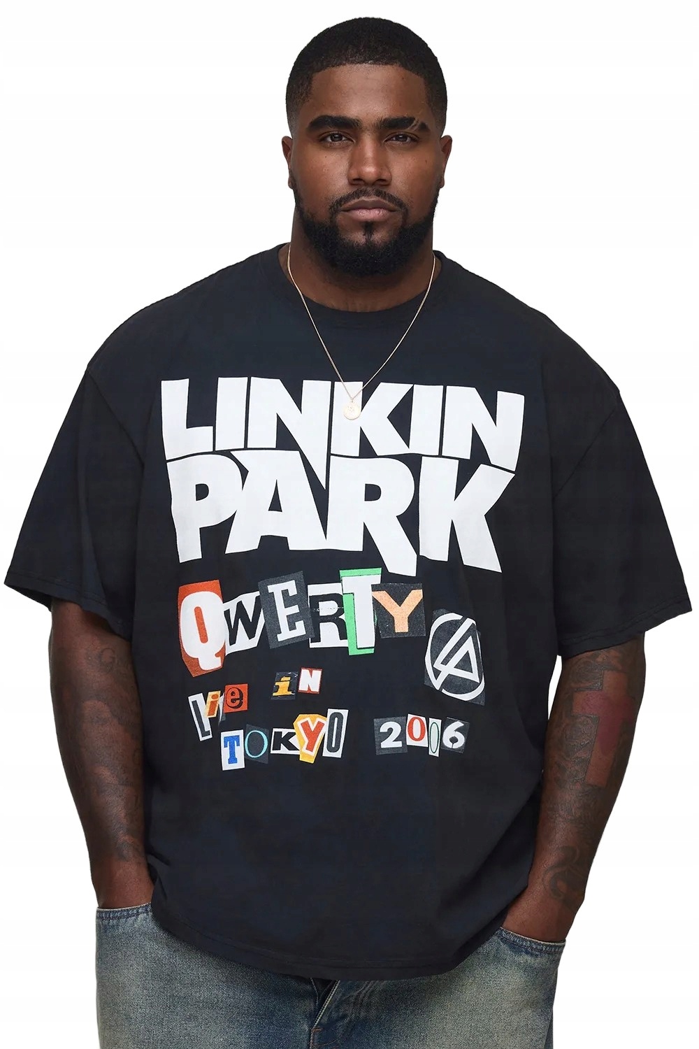 Boohooman Pánské Tričko Plus Size Černé S Potiskem Linkin Park XXL Z3A