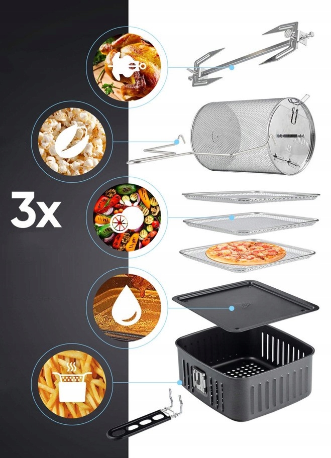 FRYTKOWNICA BEZTŁUSZCZOWA POWIETRZNA 2000W 12L XXL EAN (GTIN) 4260132687227