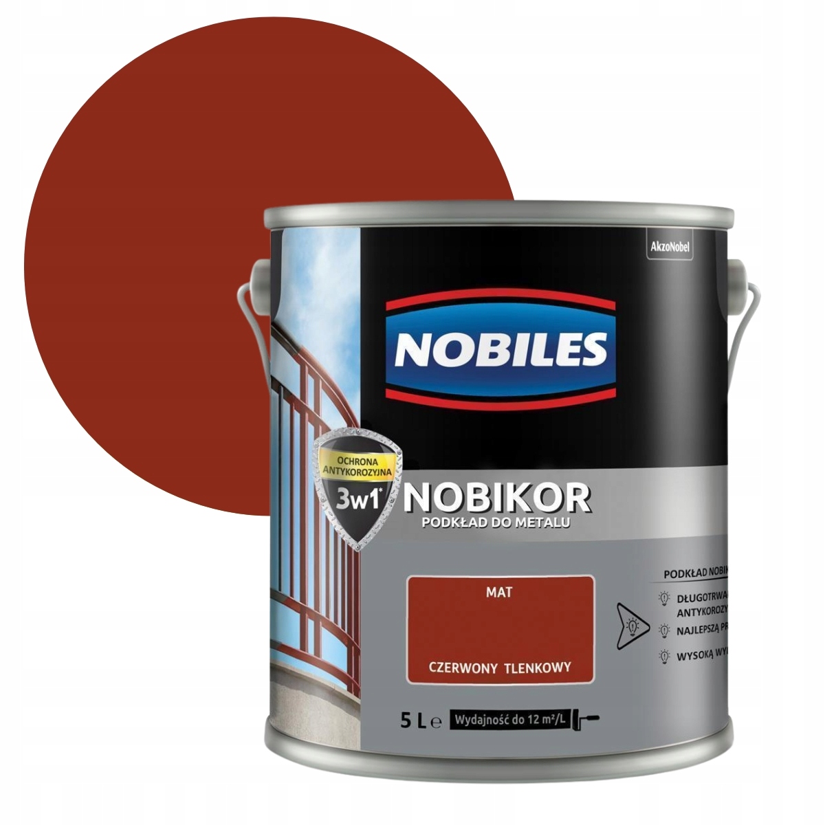 Nobiles Nobikor Antikorozní Podklad Na Kov 5L Červený oxidový Mat