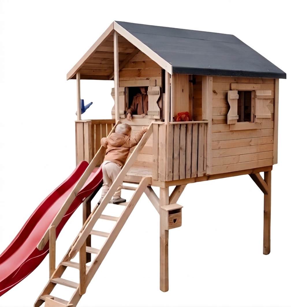 Dřevěný zahradní domeček pro děti se skluzavkou a plošinou 120 cm +dárek