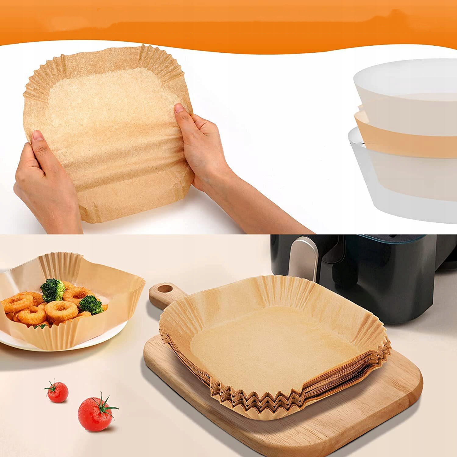 100x PAPIER DO PIECZENIA WKŁADKI DO FRYTKOWNICY POWIETRZNEJ AIR FRYER 20CM Materiał papier