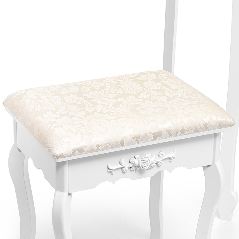 TOALETKA KOSMETYCZNA Z LUSTREM + TABORET SZUFLADY BIAŁA STYLOWA Głębokość mebla 40 cm