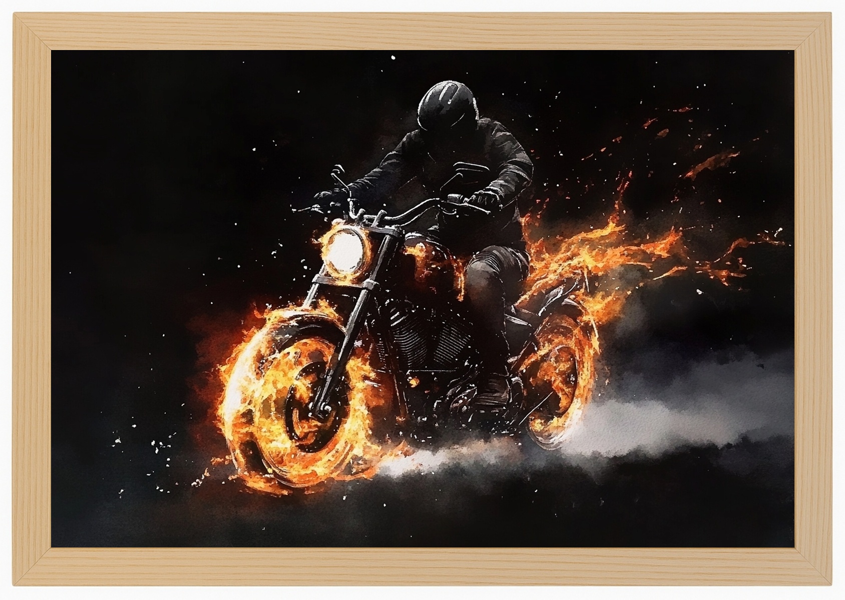 Plakát Rámeček Plakát Motocykl Ohň Motor Motorkář Plamene Jízda 60x40
