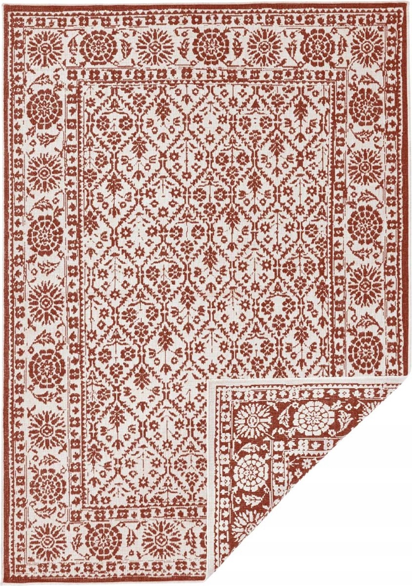 Koberec na terasu 160x230 cm, hnedo krémový, obojstranný, plocho tkaný, šnúrkový