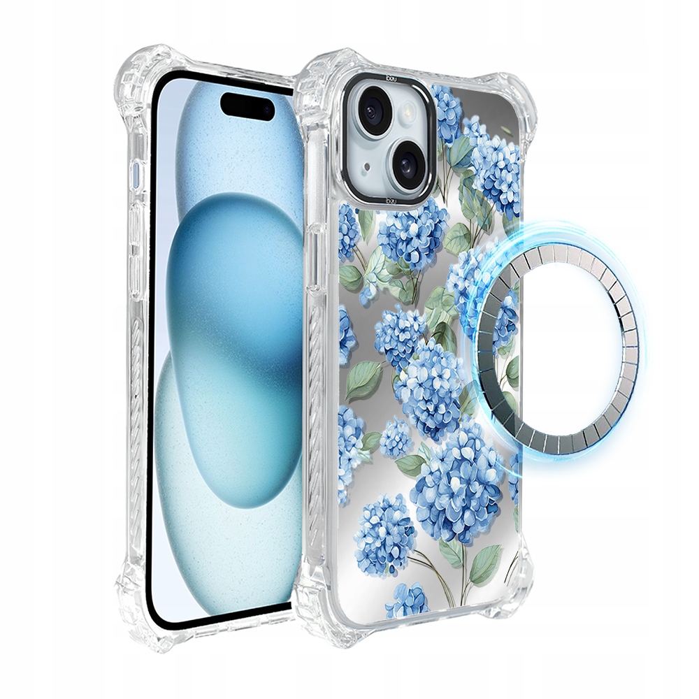 Pouzdro pro iPhone 15 Plus Ibizu DropGuard Ultra s MagSafe, safírová hortenzie