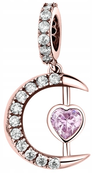 Charms Pozlacený měsíc Růžové srdce Zirkon Půlměsíc Měsíc Stříbro 925