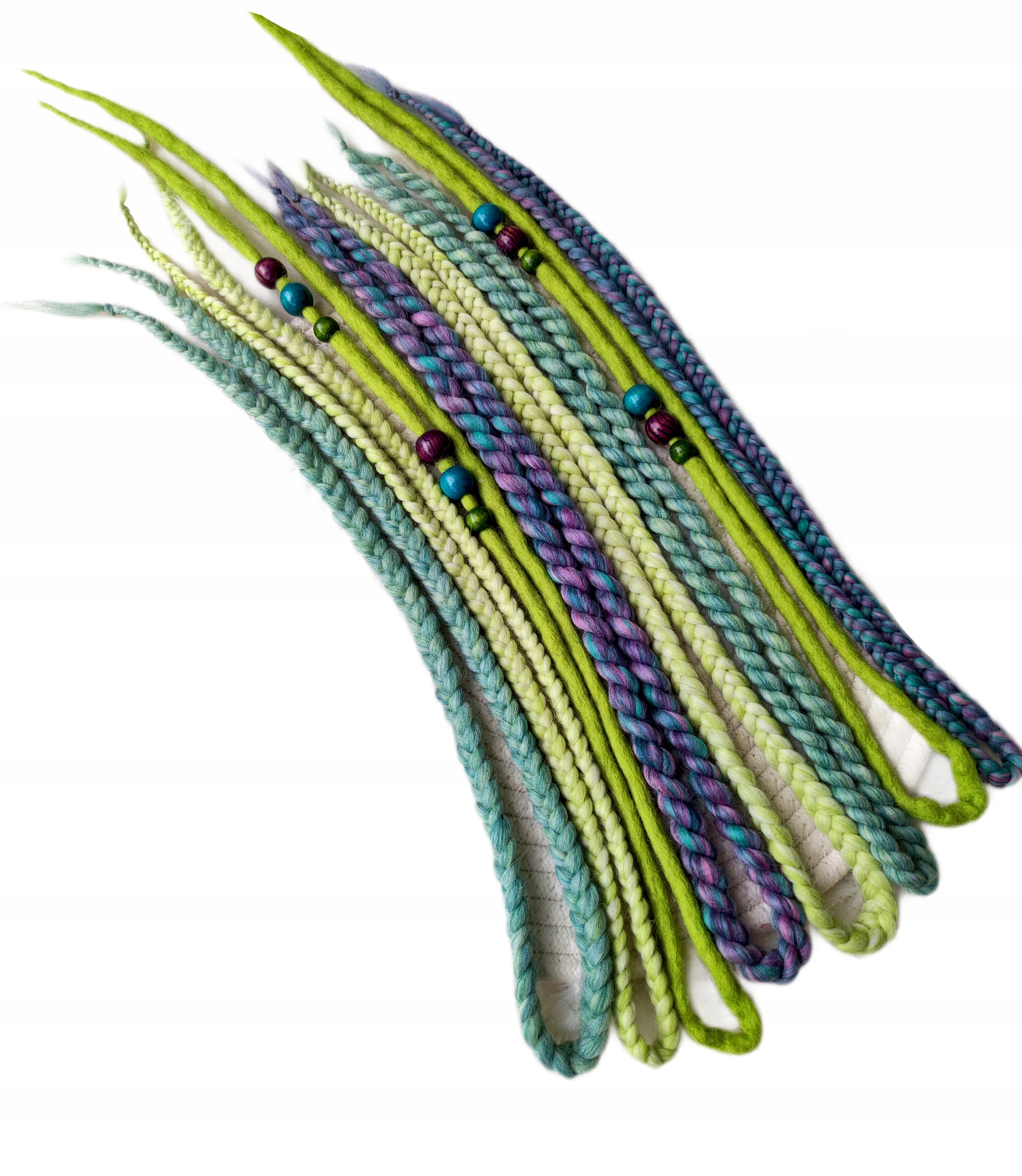 Vlněné copánky a dreadlo, zelené, Eukalyptový List, 10 kusů