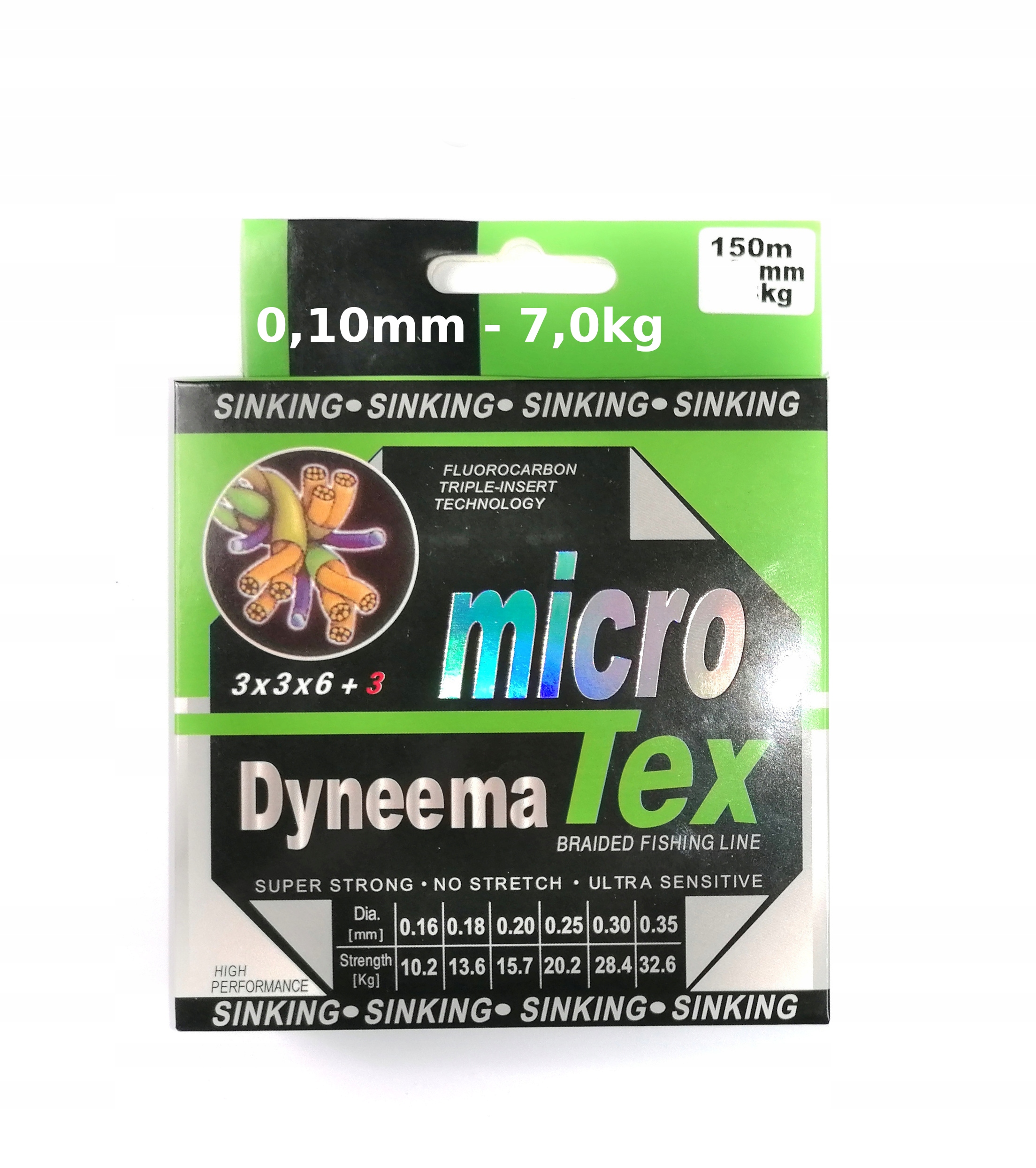 Plecionka Dyneema 150/300m zielona, Rozmiar 0,10mm