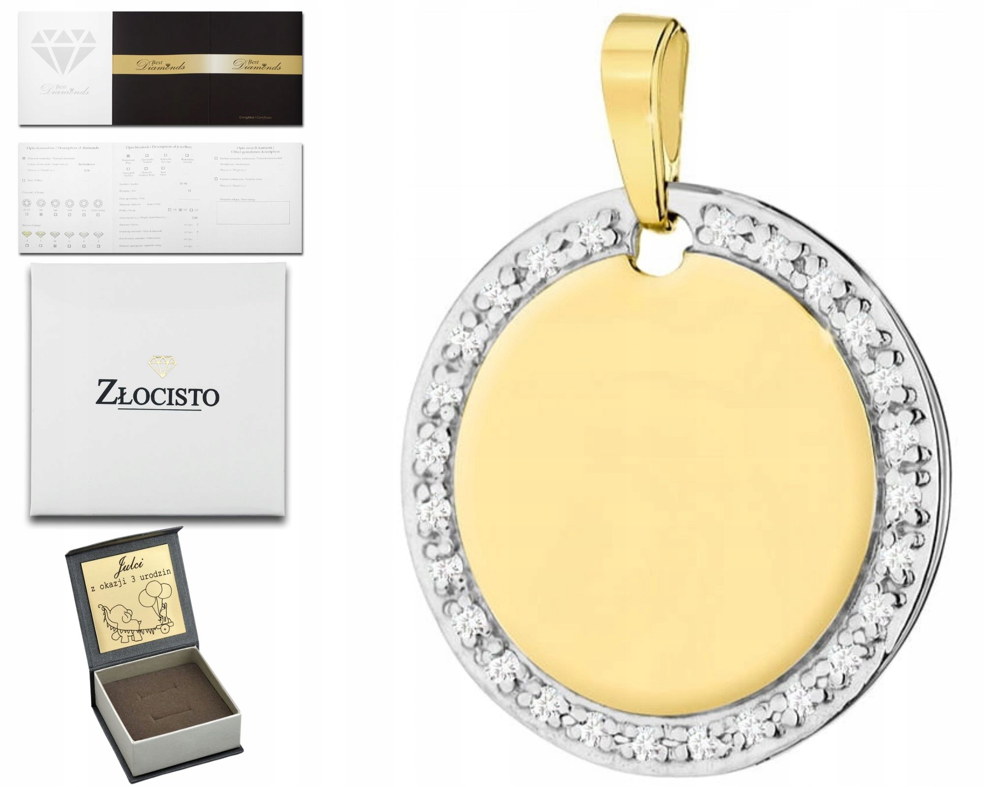 Přívěsek Přívěsek Kolo Brilianty Diamanty Gravírování