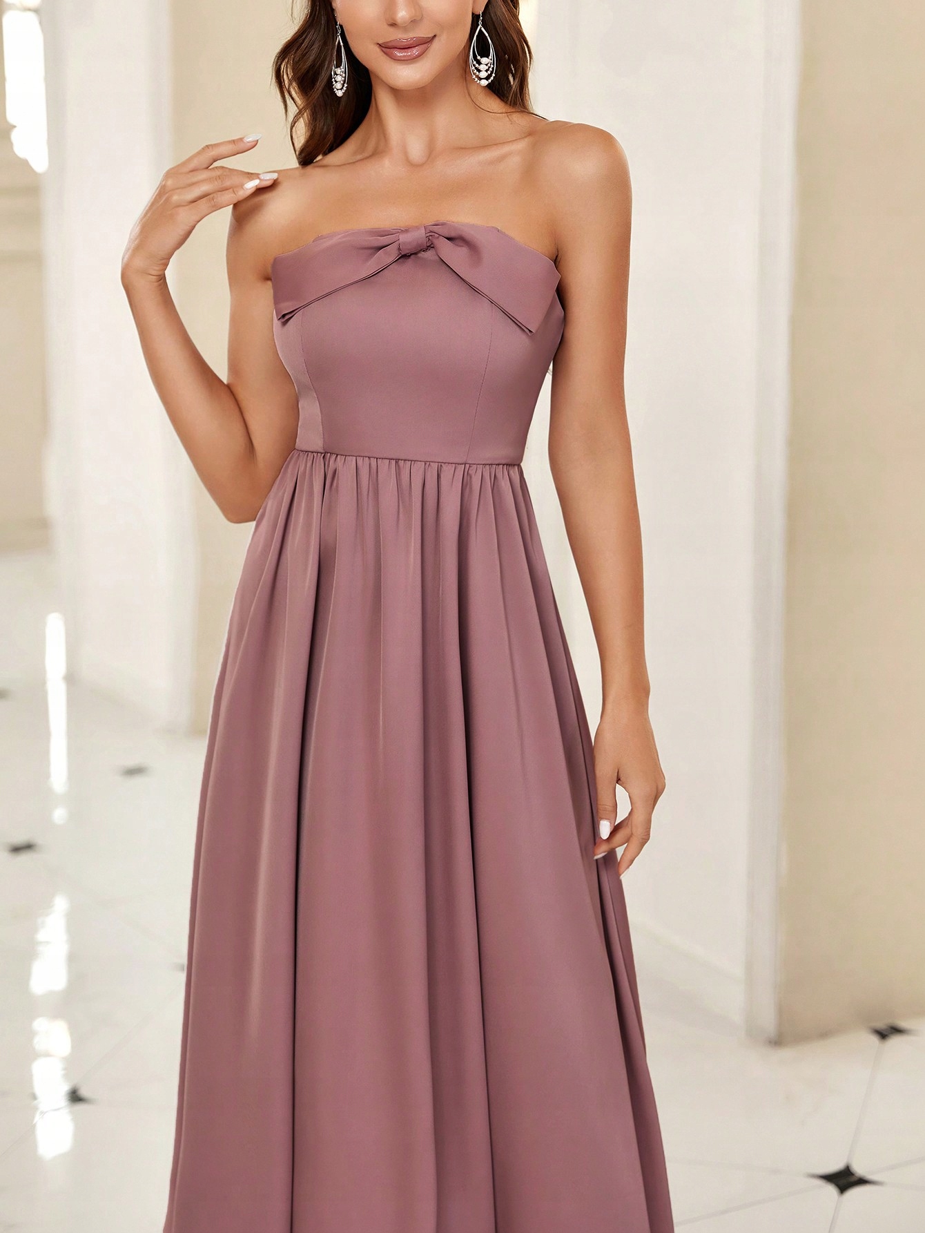 Šaty Sukně Midaxi Rozevřená Dusty Pink S Mašličkou Shein L 40