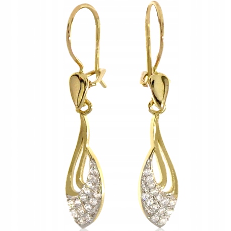 

Wiszące Złote Kolczyki Złoto 585 Ażur Łezki Listki