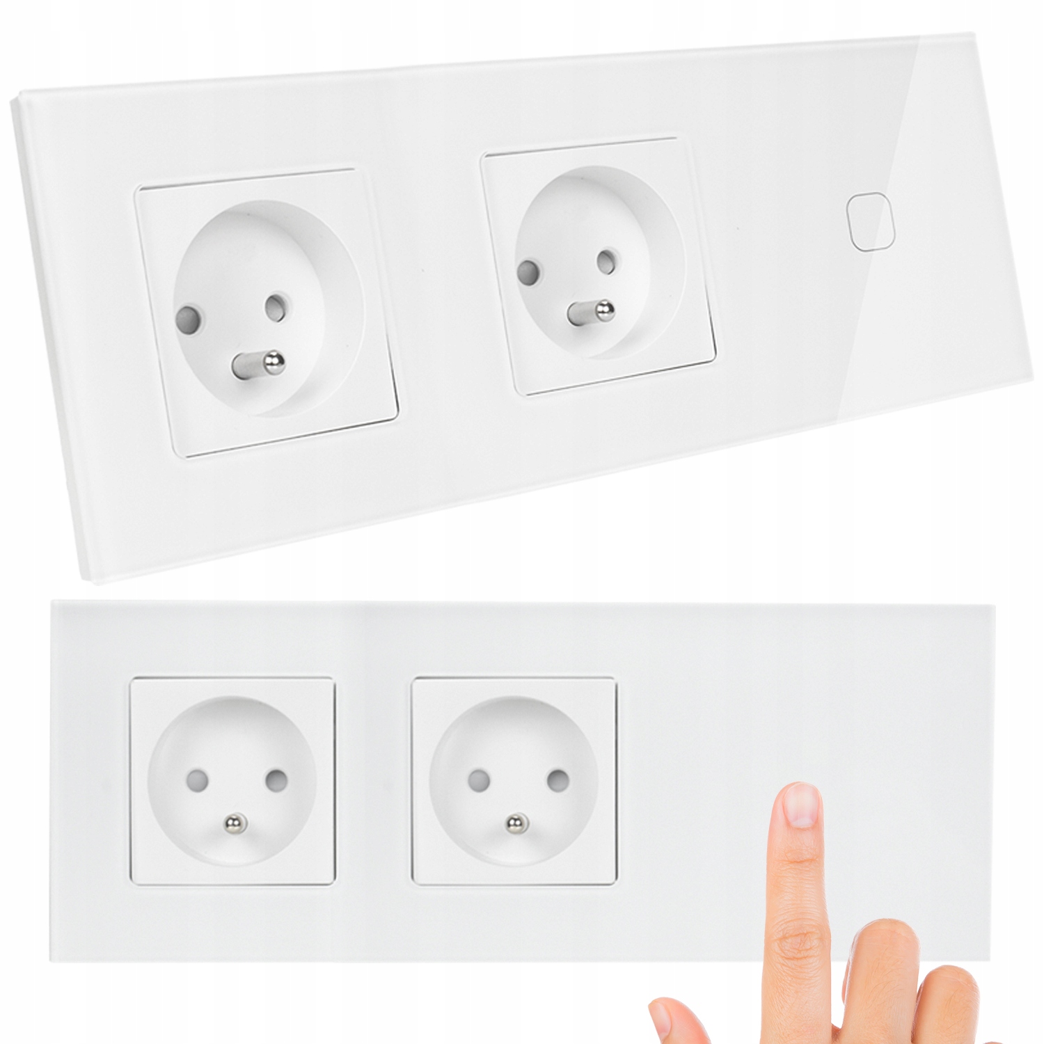 2x Elektrická Zásuvka Dvojitá bílá s vypínačem Skleněný Led panel