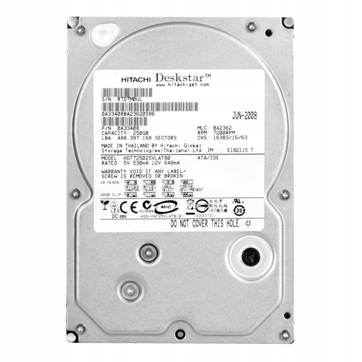 DeskStar T7K500 250GB 7.2K 8MB Ata 3.5'' HDT725025VLAT80