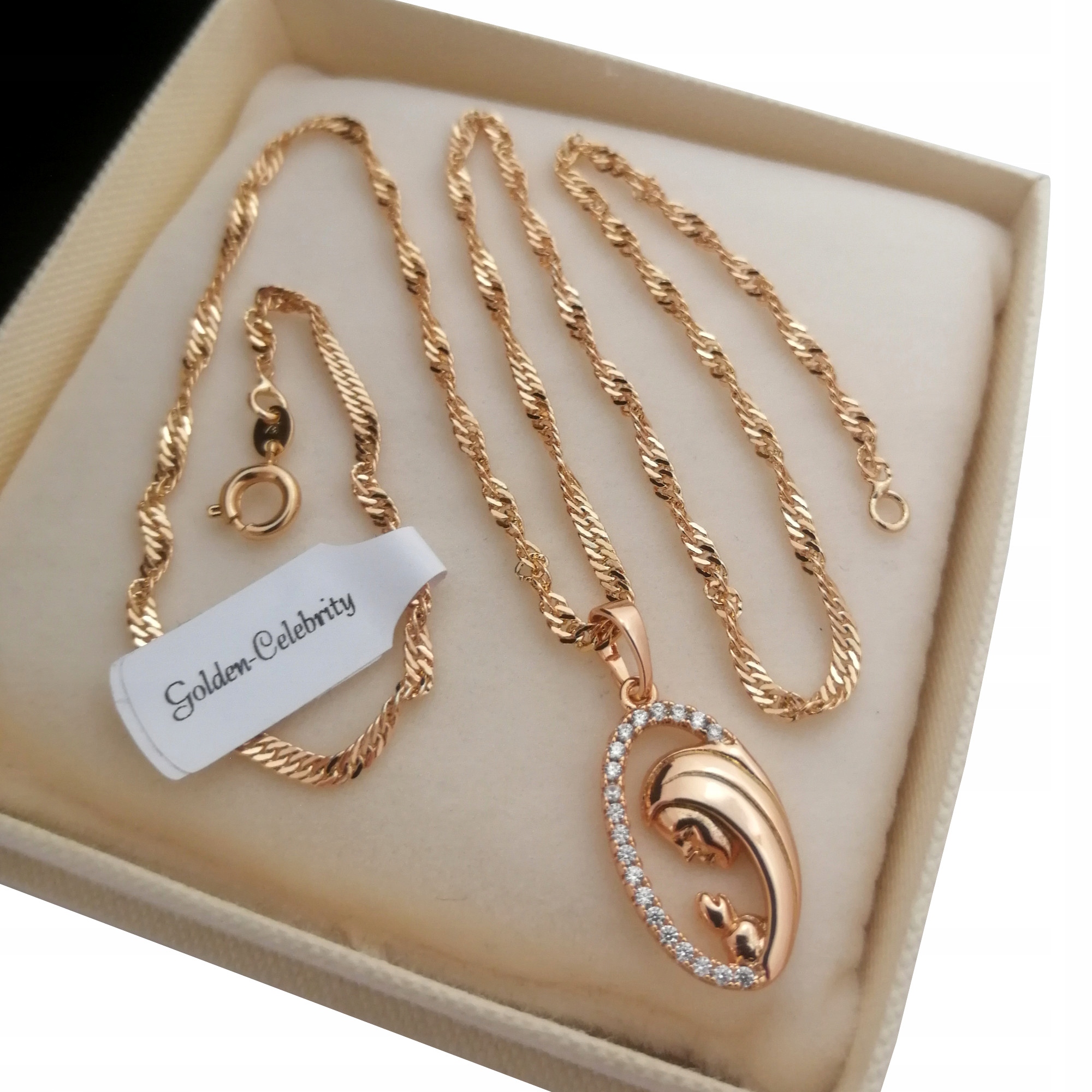 ZŁOTY ŁAŃCUSZEK SINGAPUR+MEDALIK MATKA BOSKA 18K Marka Golden Celebrity