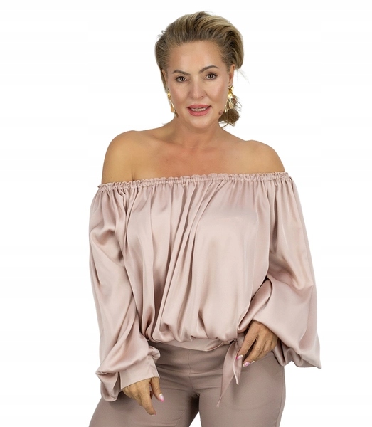 Španělská saténová halenka s bufiastými rukávy s vypasovaným zavazováním unisize