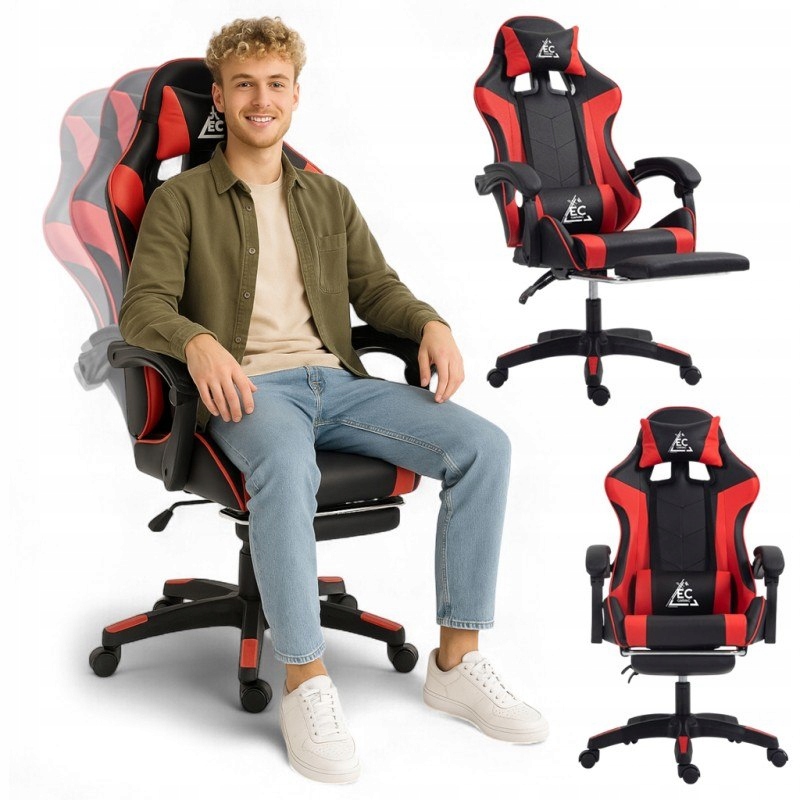 Fotel gamingowy obrotowy z podnóżkiem Ec Gaming masażer KO24CZE