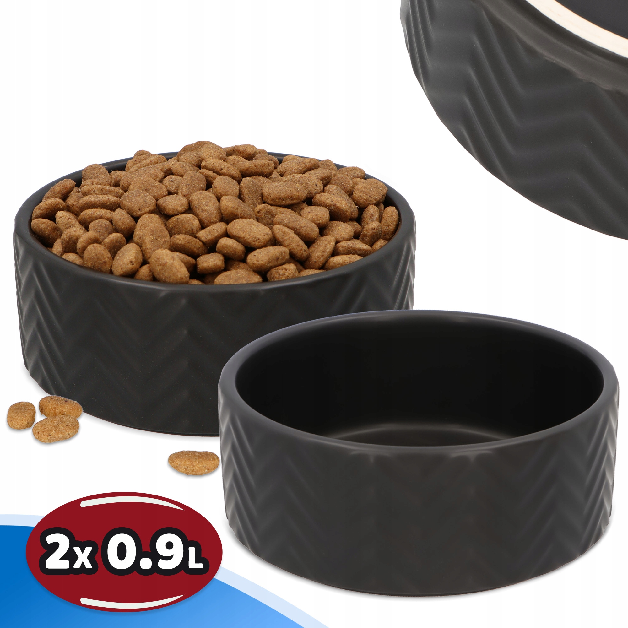 Levně 2x Miska Psa 0,9 Keramická Miska Štěňátka Vodu Krmivo Černá Stabil 8K