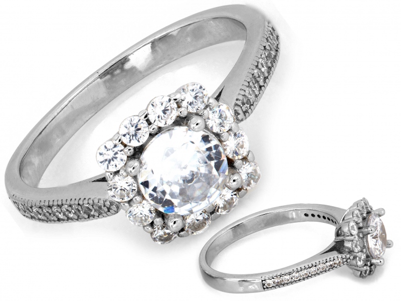 Stříbrný prstýnek 925 čtvercové očko markýzy 2.94g s zirkony r16