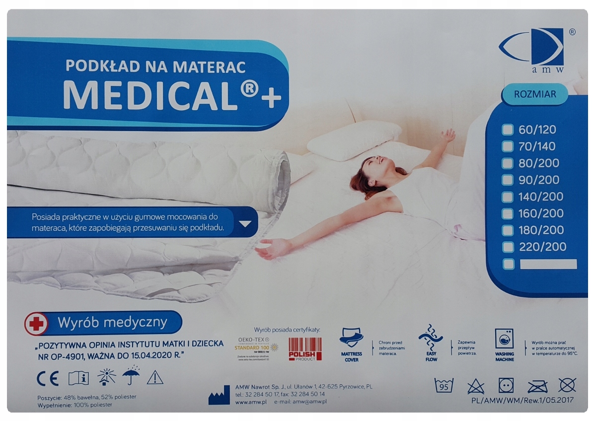 OCHRANIACZ NA MATERAC 200x220 PODKŁAD MEDICAL AMW Wyrób medyczny tak